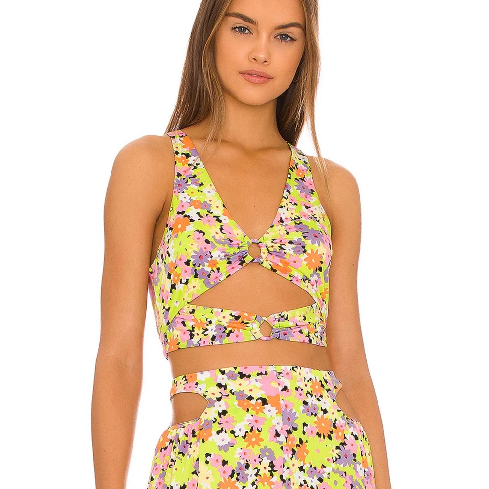 AFRM crop top in spring lime ditsy